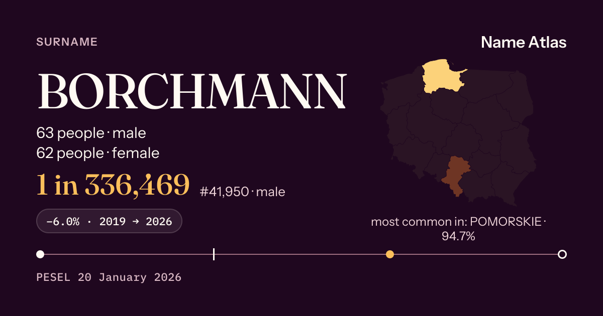 Surname card with figures from the PESEL register: BORCHMANN