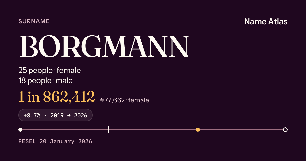 Surname card with figures from the PESEL register: BORGMANN