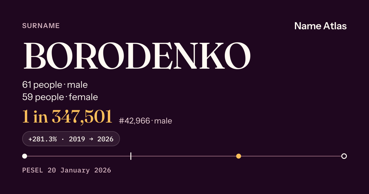 Surname card with figures from the PESEL register: BORODENKO
