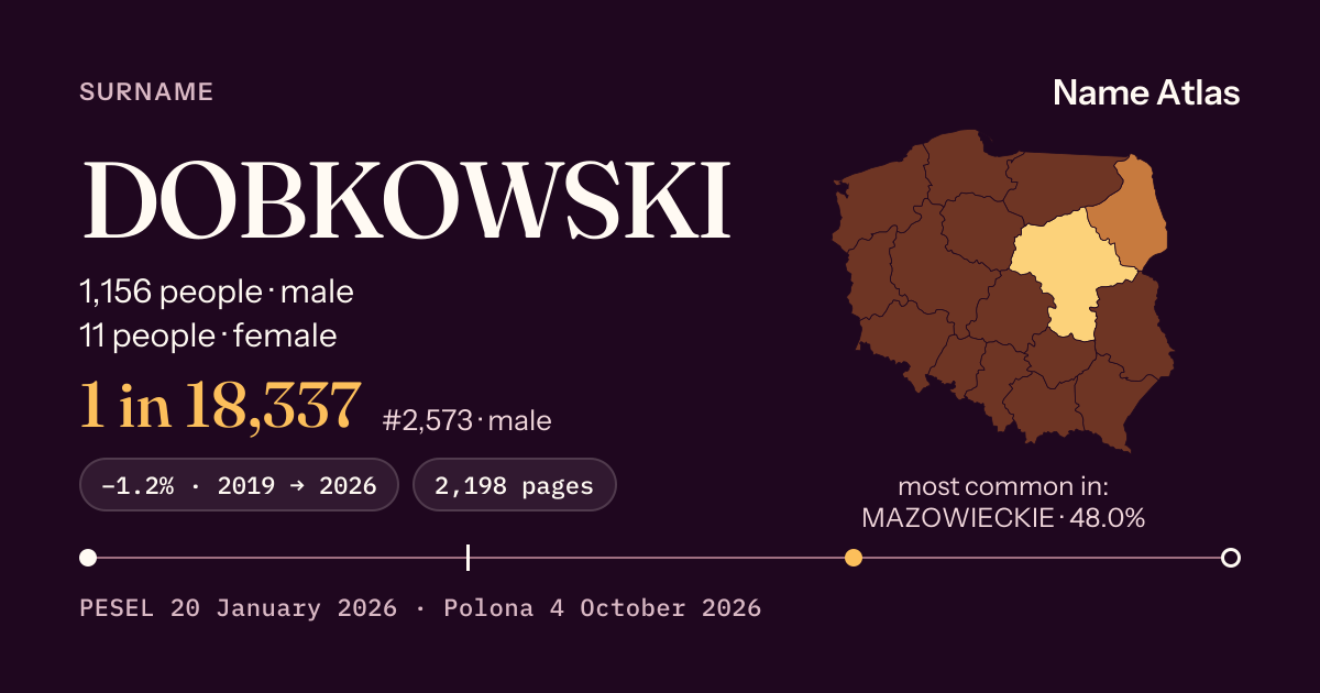 Surname card with figures from the PESEL register: DOBKOWSKI