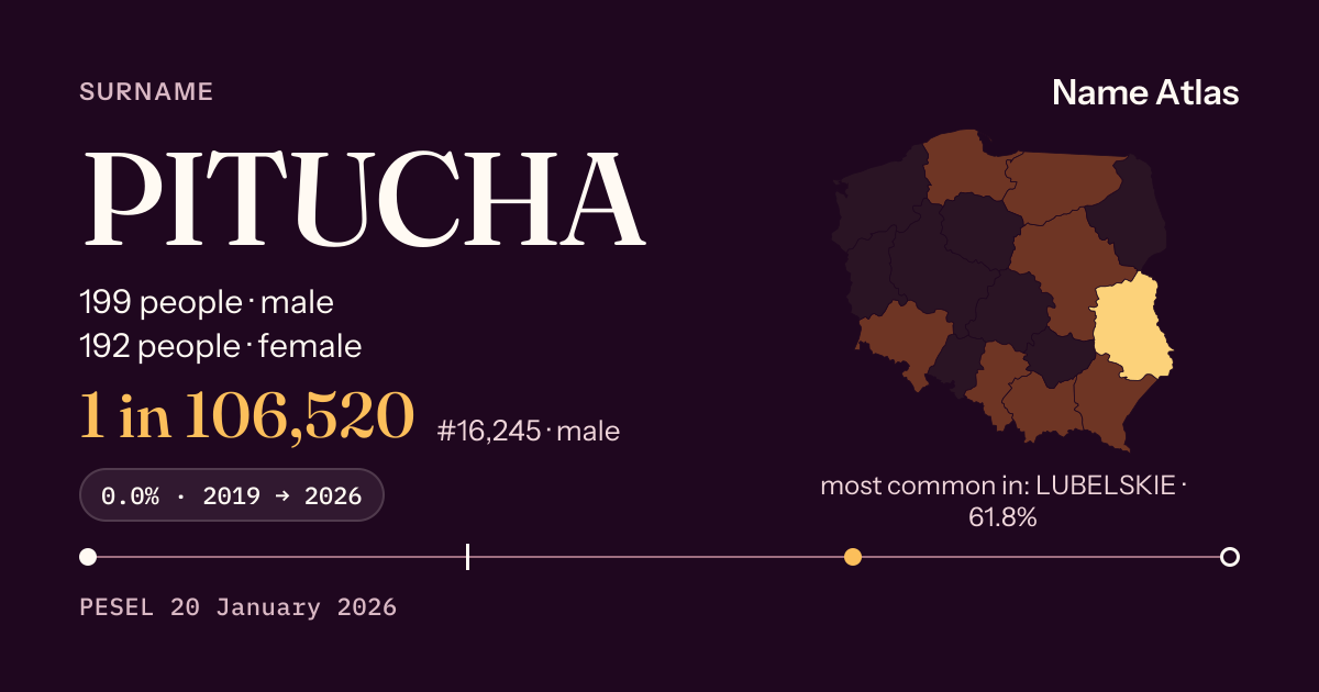 Surname card with figures from the PESEL register: PITUCHA