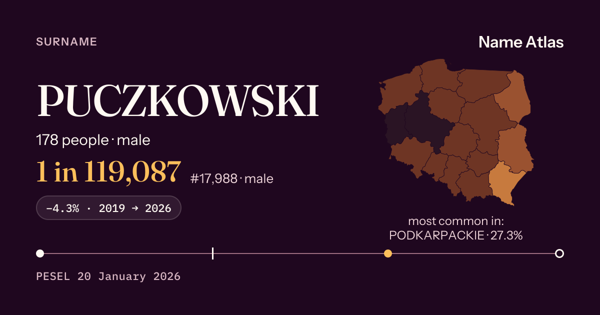 Surname card with figures from the PESEL register: PUCZKOWSKI