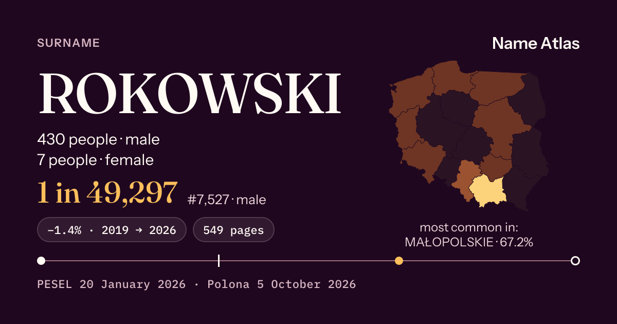Surname card with figures from the PESEL register: ROKOWSKI