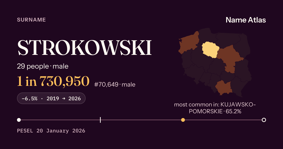 Surname card with figures from the PESEL register: STROKOWSKI