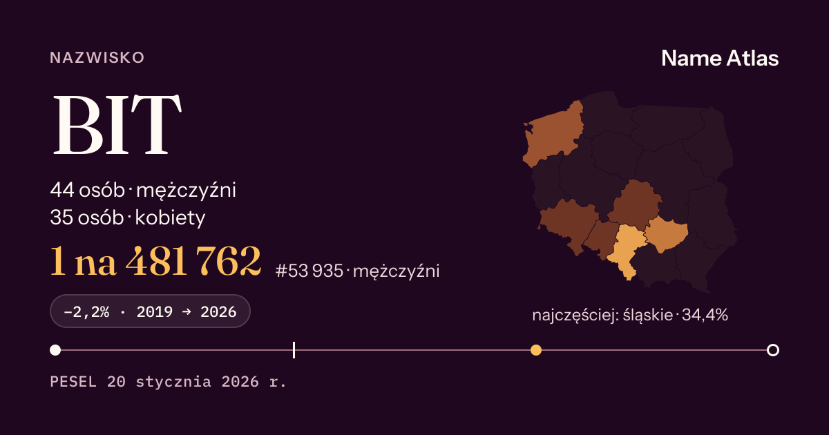 Karta nazwiska z liczbami z rejestru PESEL: BIT