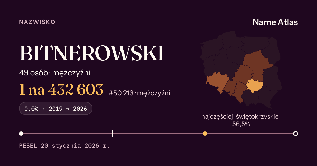 Karta nazwiska z liczbami z rejestru PESEL: BITNEROWSKI