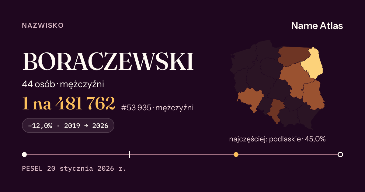Karta nazwiska z liczbami z rejestru PESEL: BORACZEWSKI