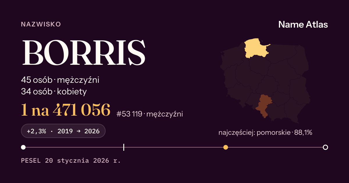 Karta nazwiska z liczbami z rejestru PESEL: BORRIS