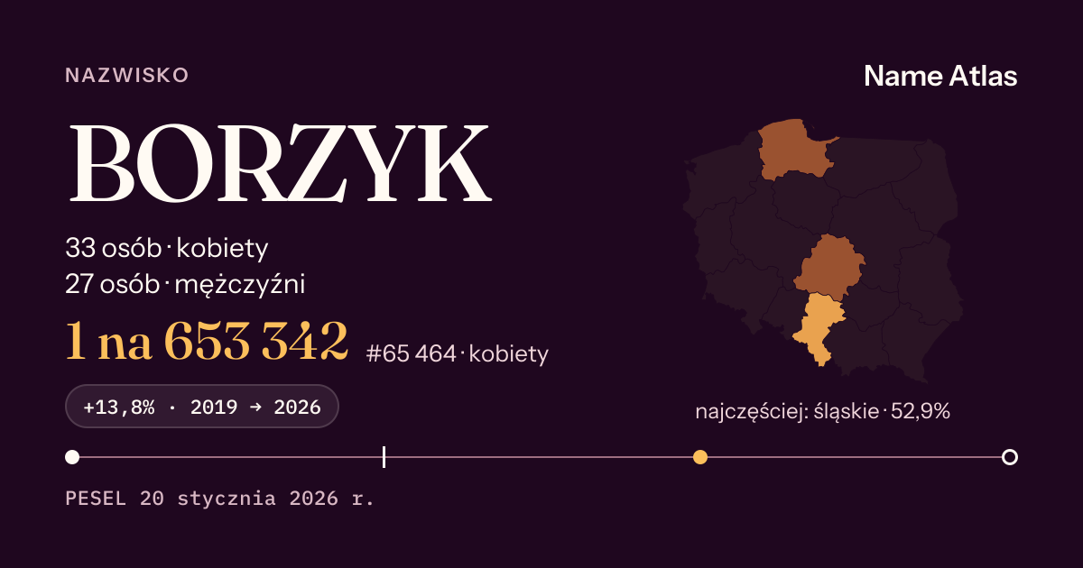 Karta nazwiska z liczbami z rejestru PESEL: BORZYK