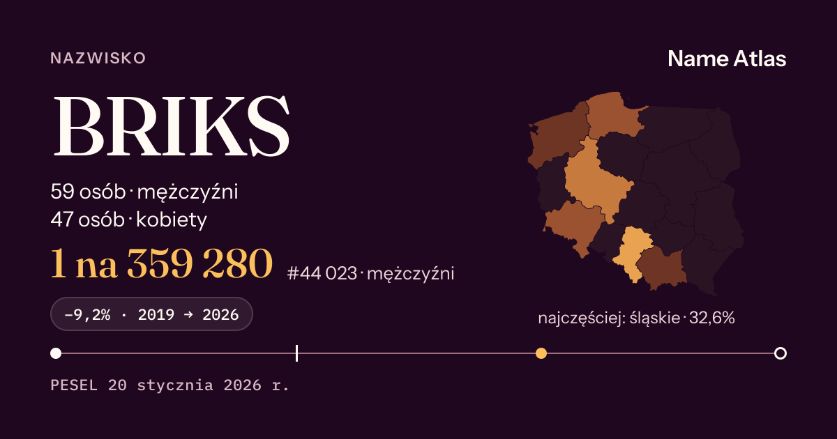 Karta nazwiska z liczbami z rejestru PESEL: BRIKS