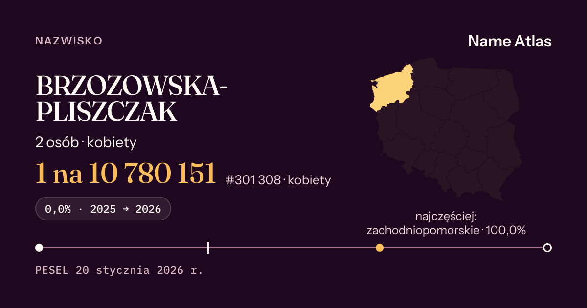 Karta nazwiska z liczbami z rejestru PESEL: BRZOZOWSKA-PLISZCZAK