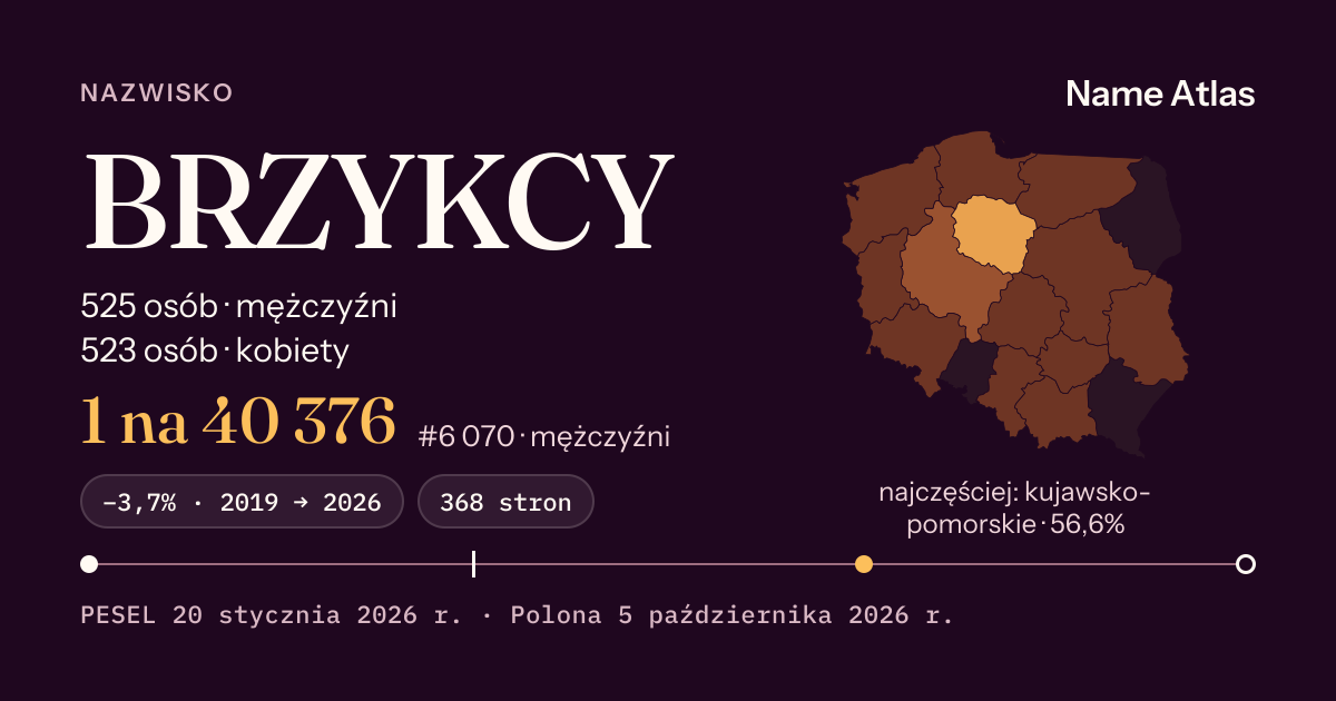 Karta nazwiska z liczbami z rejestru PESEL: BRZYKCY