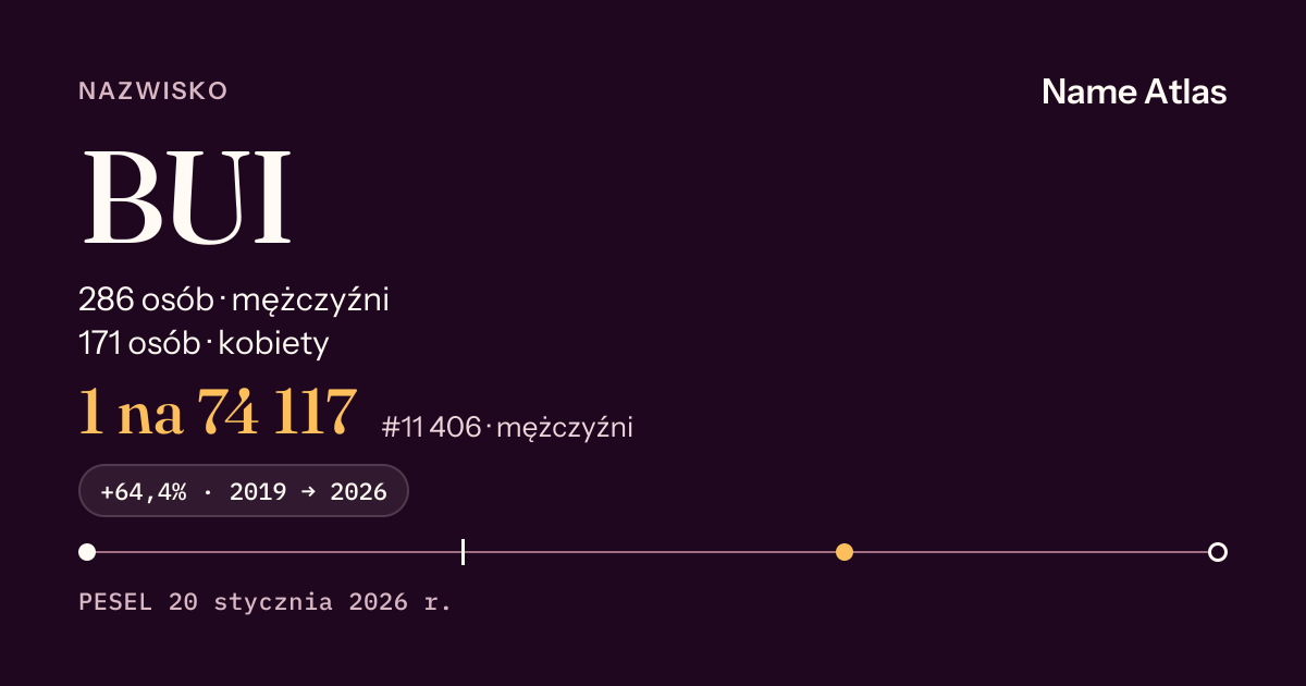 Karta nazwiska z liczbami z rejestru PESEL: BUI