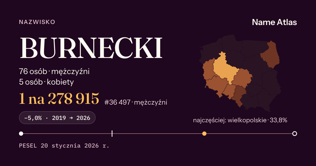 Karta nazwiska z liczbami z rejestru PESEL: BURNECKI
