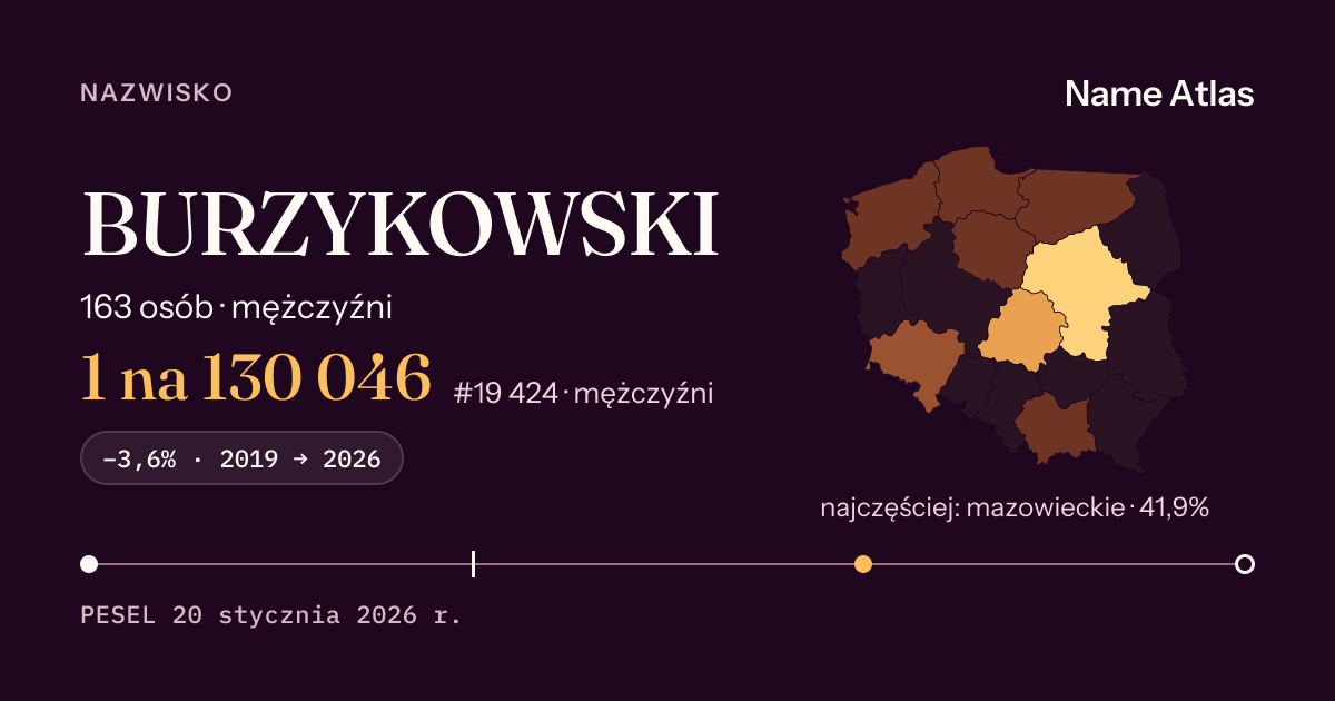 Karta nazwiska z liczbami z rejestru PESEL: BURZYKOWSKI
