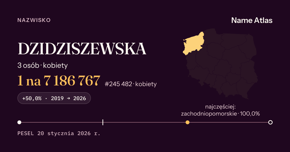 Karta nazwiska z liczbami z rejestru PESEL: DZIDZISZEWSKA