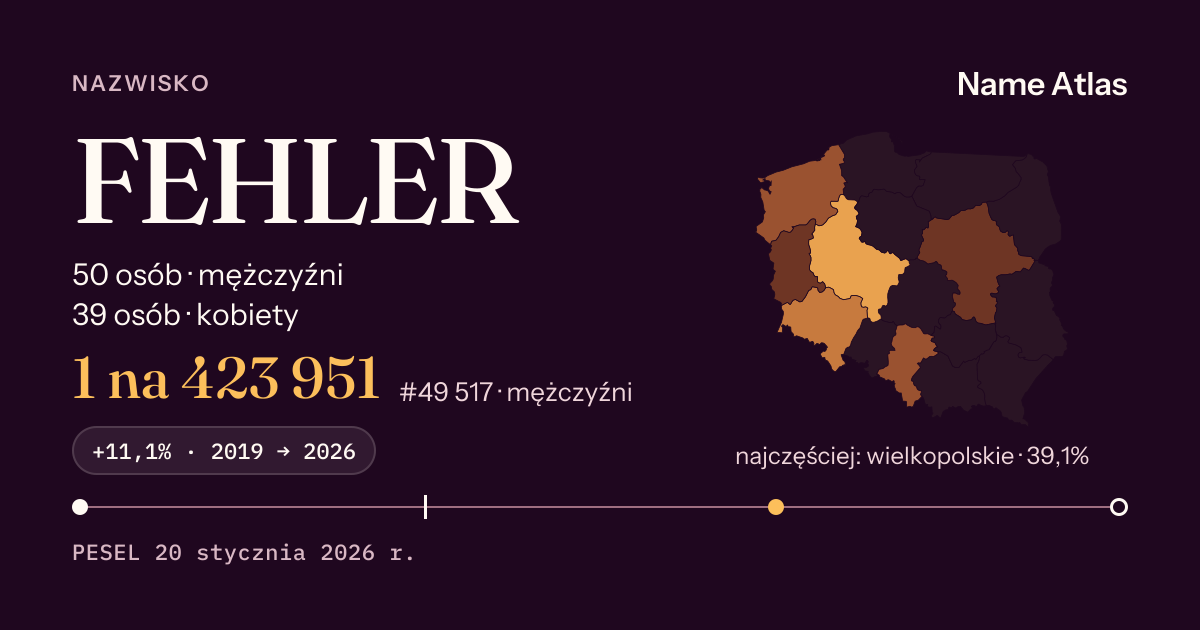 Karta nazwiska z liczbami z rejestru PESEL: FEHLER