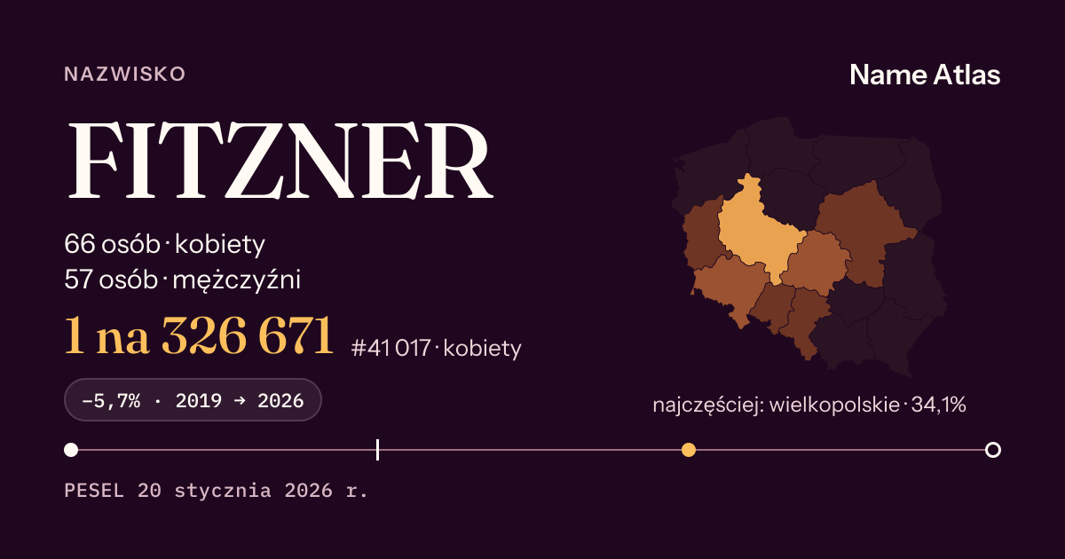 Karta nazwiska z liczbami z rejestru PESEL: FITZNER