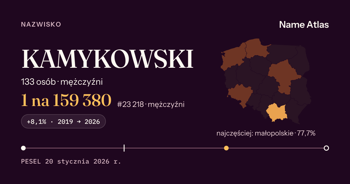 Karta nazwiska z liczbami z rejestru PESEL: KAMYKOWSKI
