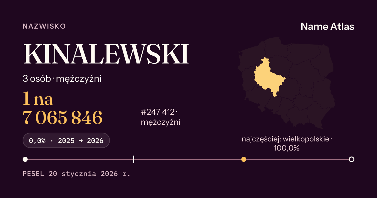 Karta nazwiska z liczbami z rejestru PESEL: KINALEWSKI