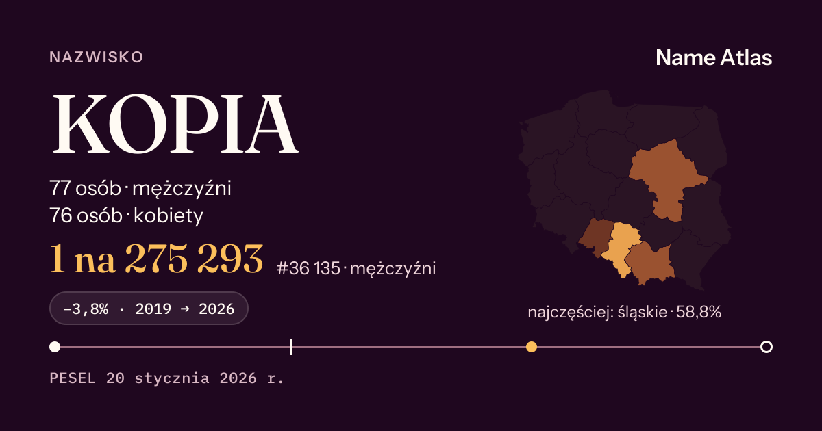 Karta nazwiska z liczbami z rejestru PESEL: KOPIA