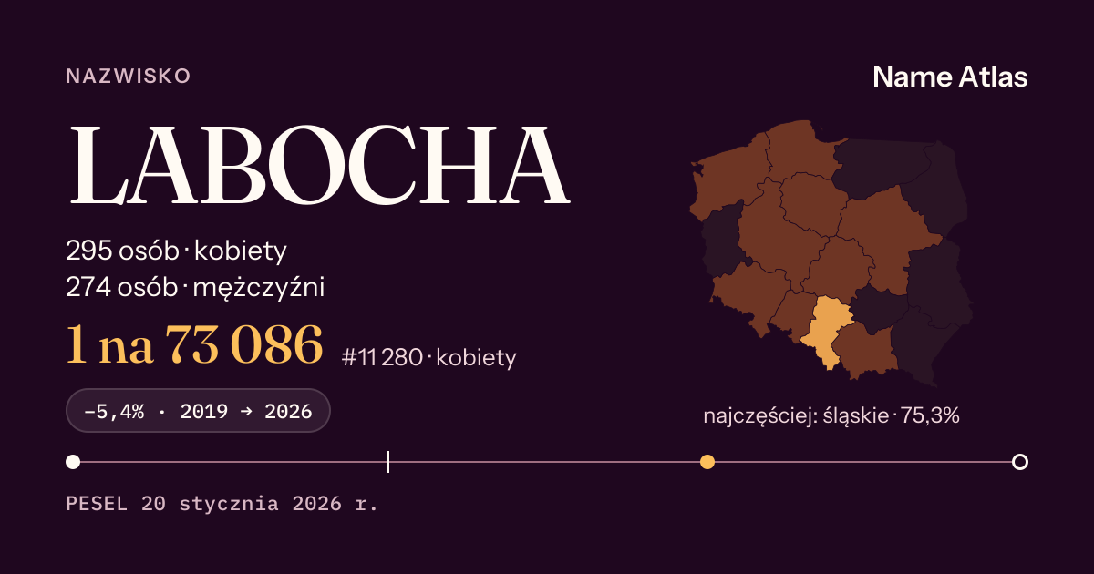 Karta nazwiska z liczbami z rejestru PESEL: LABOCHA