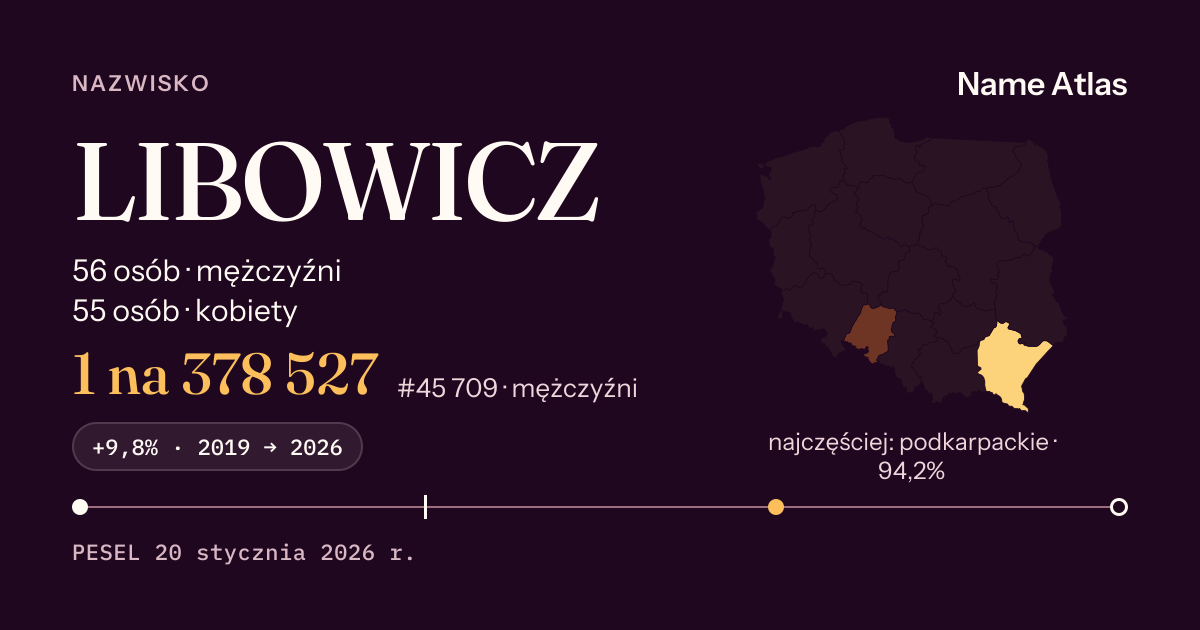 Karta nazwiska z liczbami z rejestru PESEL: LIBOWICZ
