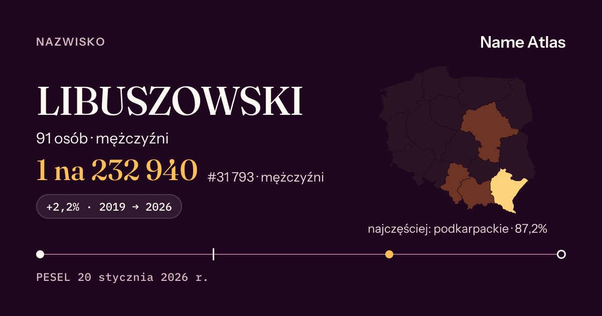 Karta nazwiska z liczbami z rejestru PESEL: LIBUSZOWSKI