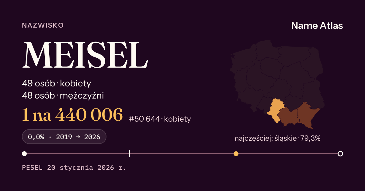 Karta nazwiska z liczbami z rejestru PESEL: MEISEL