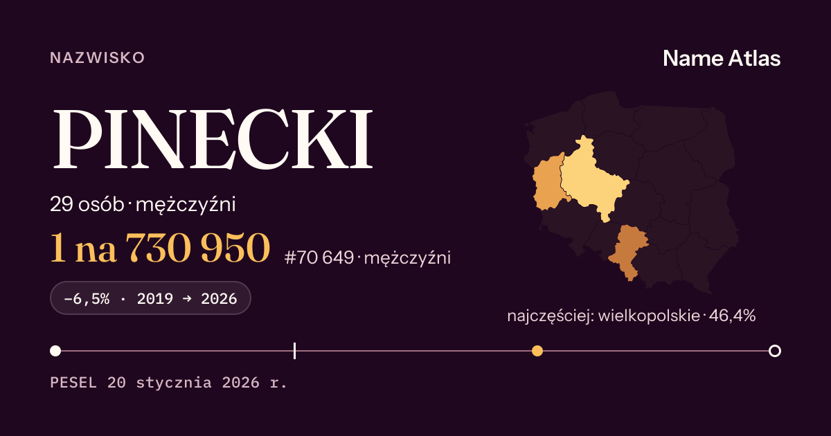 Karta nazwiska z liczbami z rejestru PESEL: PINECKI