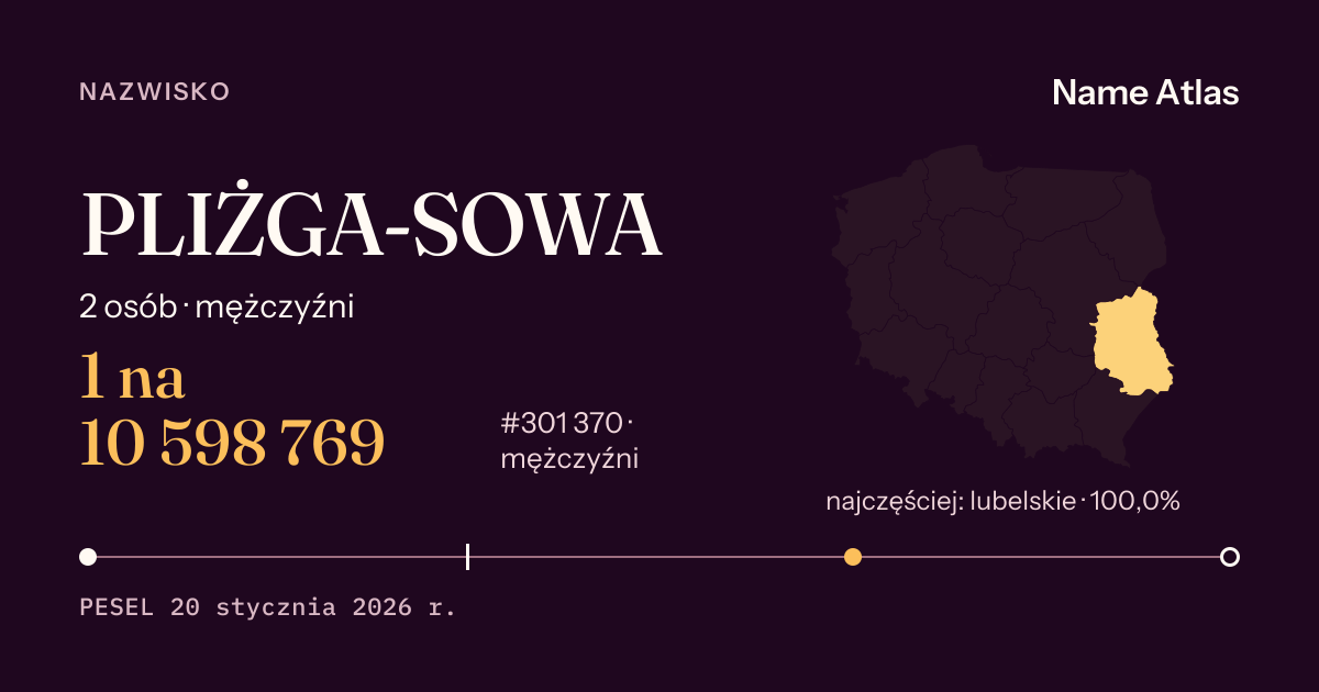 Karta nazwiska z liczbami z rejestru PESEL: PLIŻGA-SOWA