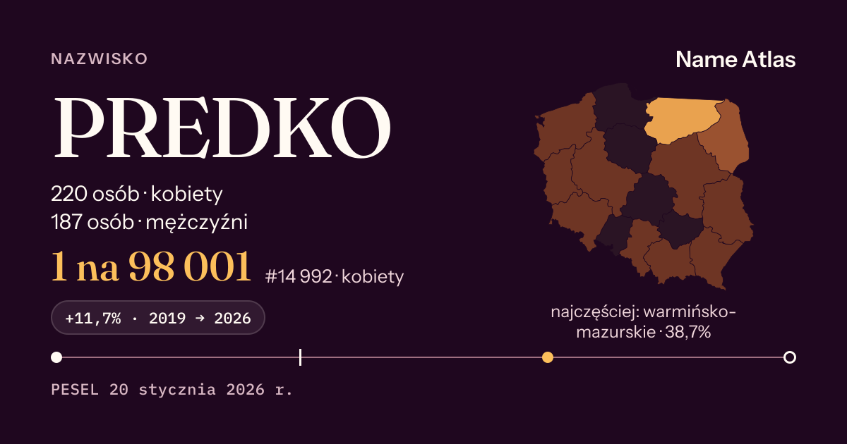Karta nazwiska z liczbami z rejestru PESEL: PREDKO