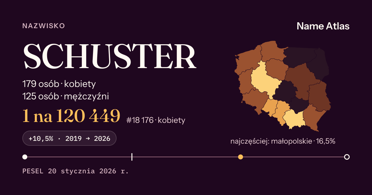Karta nazwiska z liczbami z rejestru PESEL: SCHUSTER