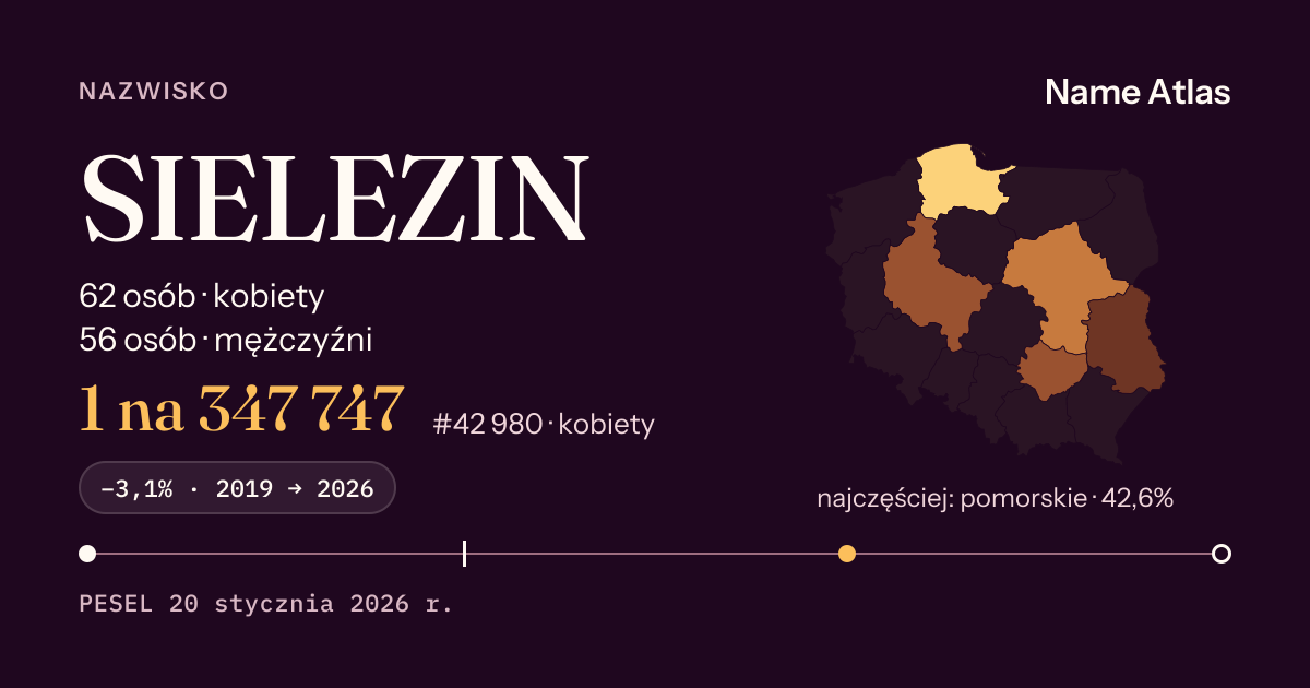 Karta nazwiska z liczbami z rejestru PESEL: SIELEZIN