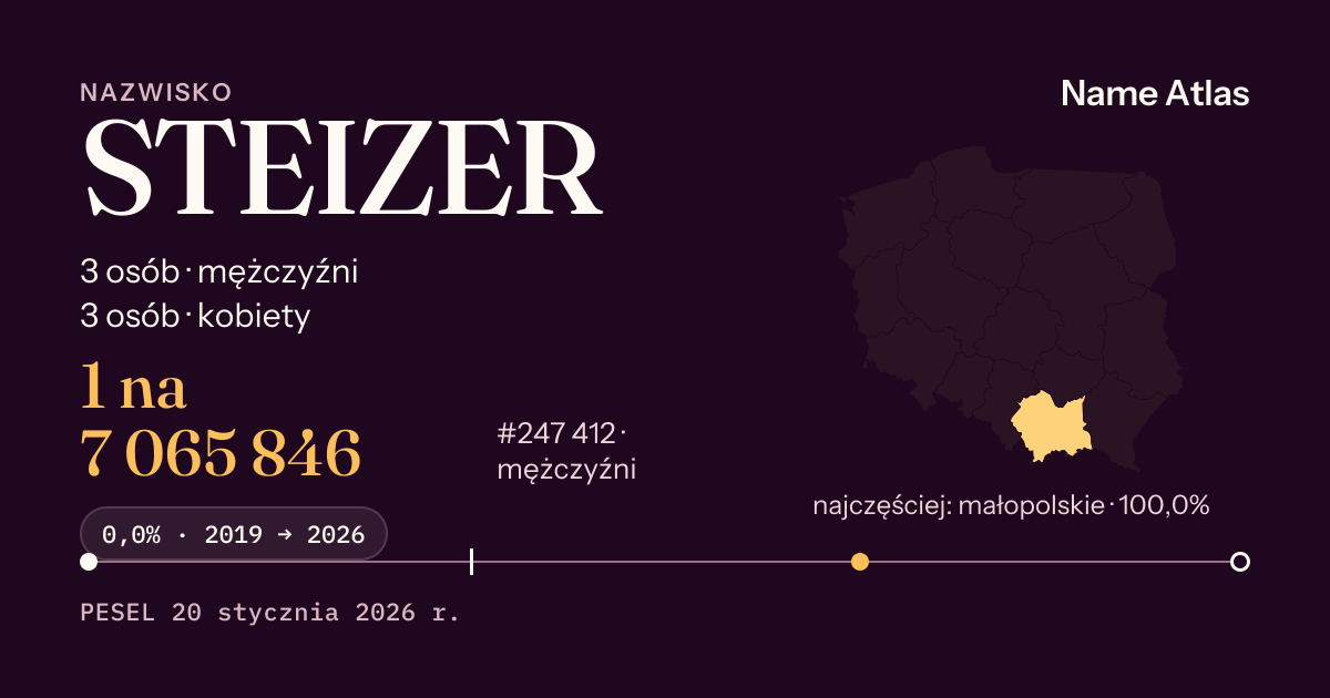 Karta nazwiska z liczbami z rejestru PESEL: STEIZER