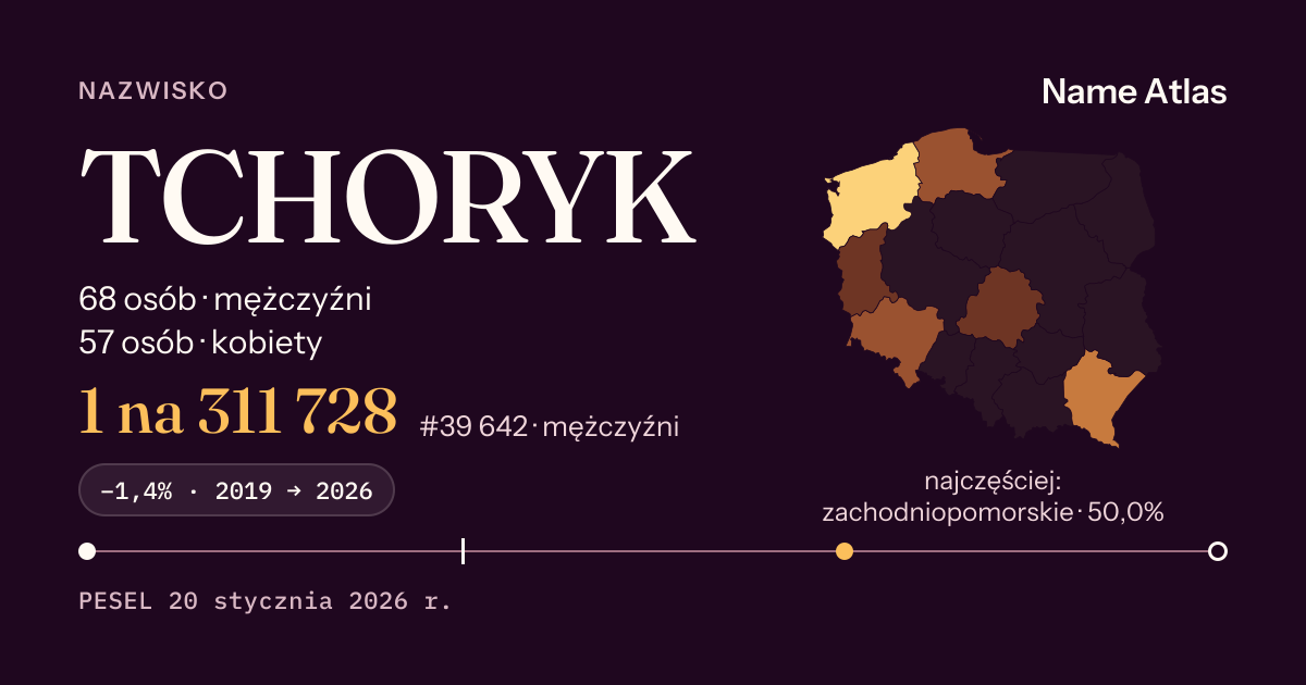 Karta nazwiska z liczbami z rejestru PESEL: TCHORYK