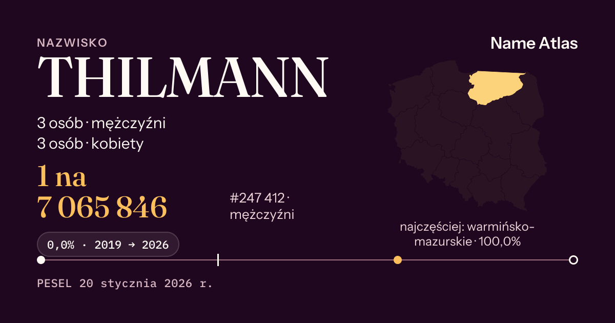 Karta nazwiska z liczbami z rejestru PESEL: THILMANN