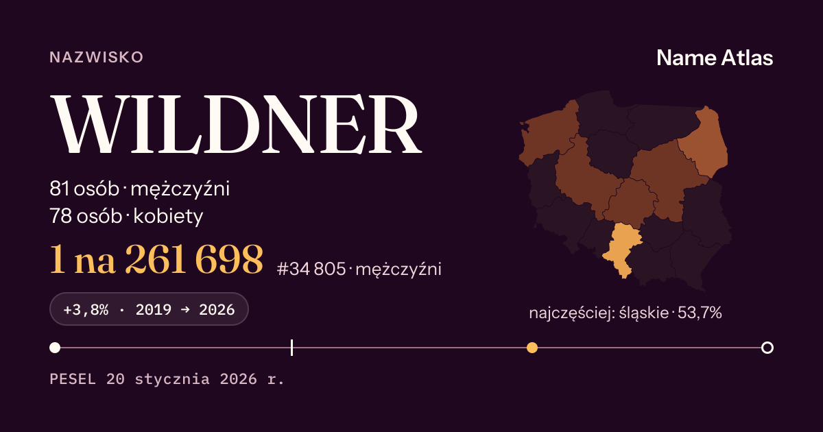 Karta nazwiska z liczbami z rejestru PESEL: WILDNER